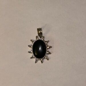 925 Sterling Silver sun pendant with black onyx